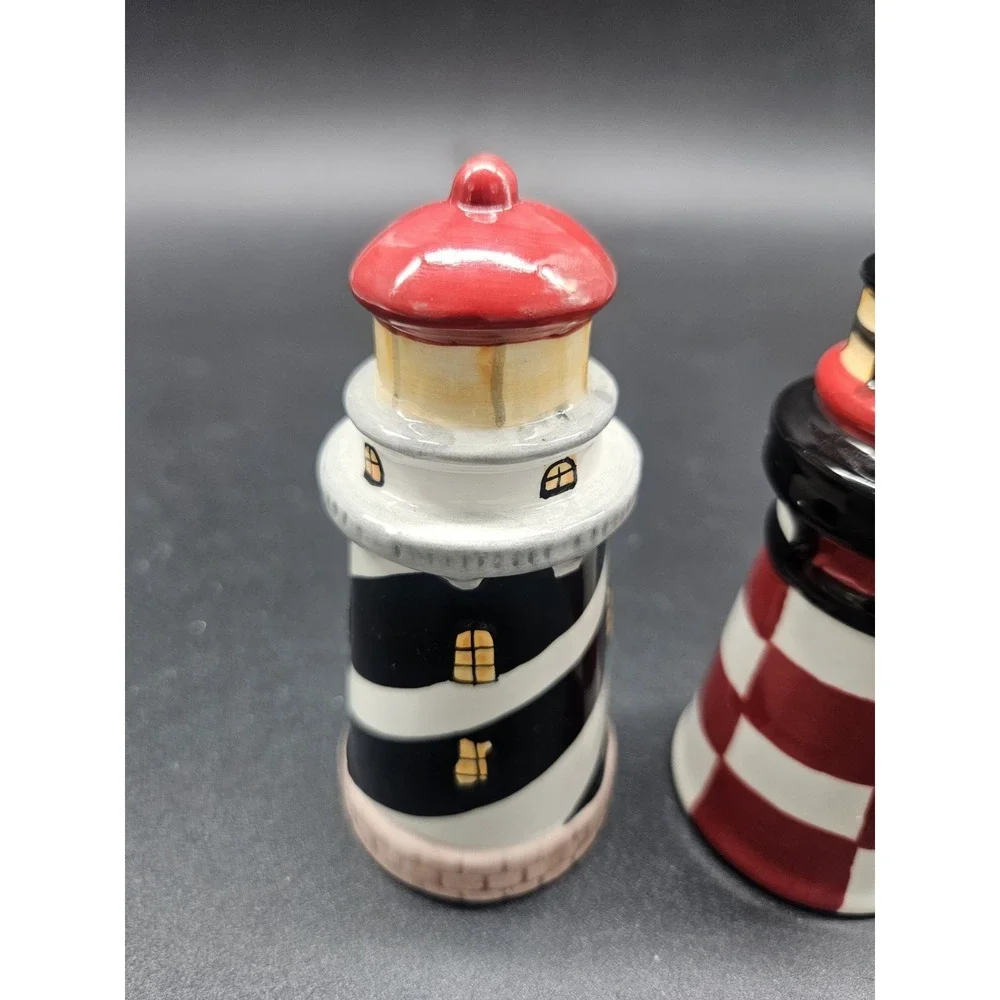 Ceramic Hand Painted Lighthouse Salt n Pepper Shakers~ Each One 4.5